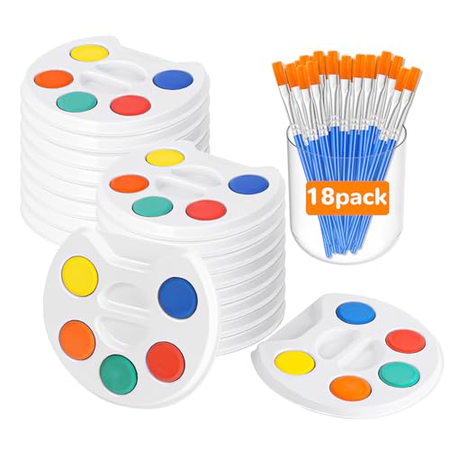 FUMILE Mini Watercolor Paint Set for Kids.18 Pack Watercolor Paint Kids,5 Color Water Color set with Paint Brush and Palette Tray.DIY for Art Party Favors, Prizes,Birthday. - Image 1