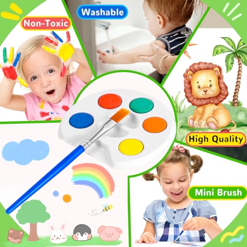 FUMILE Mini Watercolor Paint Set for Kids.18 Pack Watercolor Paint Kids,5 Color Water Color set with Paint Brush and Palette Tray.DIY for Art Party Favors, Prizes,Birthday. - Image 4