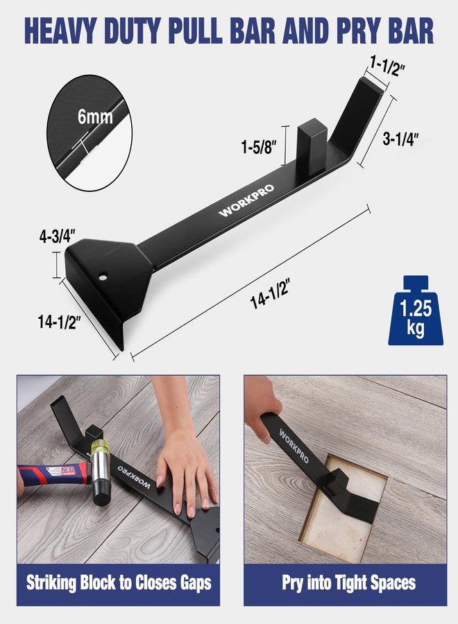 ووركبرو طقم تركيب أرضيات خشبية WORKPRO مكون من 43 قطعة - مطرقة مطاطية بمقبض من الألياف الزجاجية، وقضيب سحب وفك شديد التحمل بطول 17 بوصة، وكتلة تثبيت صلبة، و40 فاصلًا - أداة تركيب أرضيات خشبية فاخرة - Image 2