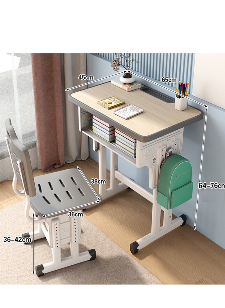 ZUIHAO Home Adjustable Height Children Kids Study Desk and Chair Set Multifunctional School Student Writing Desk Study Table with Storage Drawer Sturdy Reading Chair Desk for Boys and Girls - Image 4