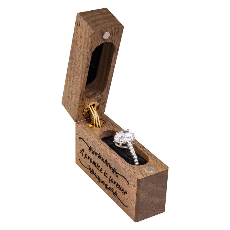 Wislist Wooden Engagement Ring Box Small Slim Flat Ring Case for Proposal,Wedding (A promise is forever) - Image 2