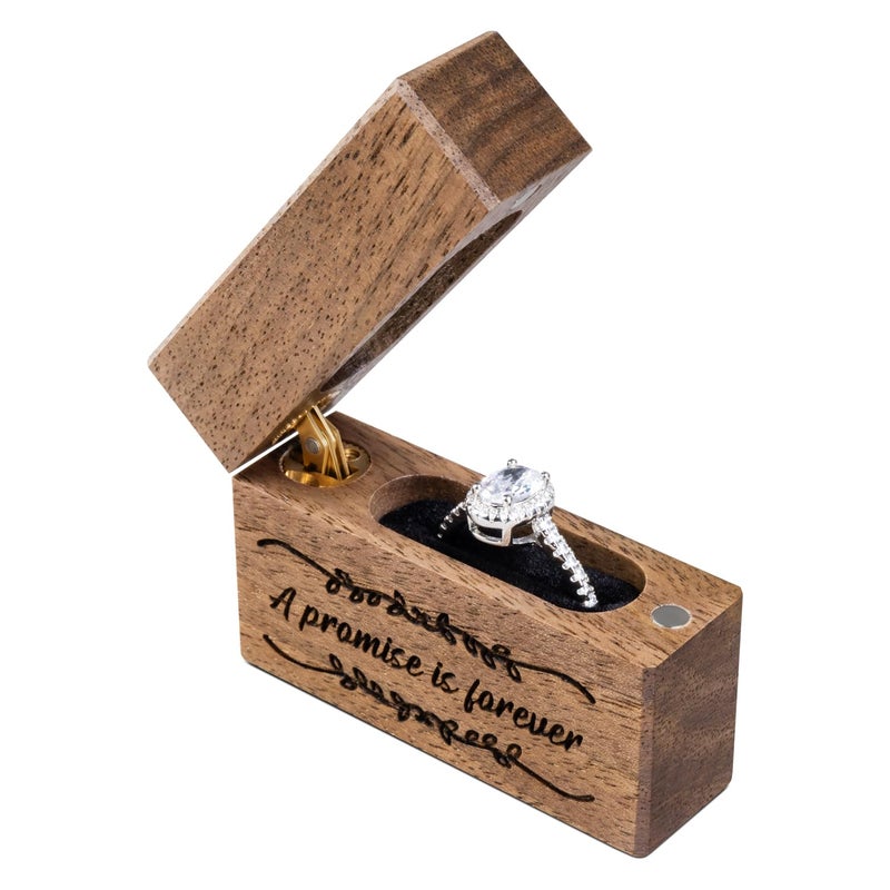 Wislist Wooden Engagement Ring Box Small Slim Flat Ring Case for Proposal,Wedding (A promise is forever) - Image 1