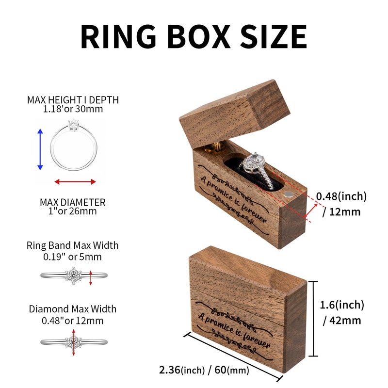Wislist Wooden Engagement Ring Box Small Slim Flat Ring Case for Proposal,Wedding (A promise is forever) - Image 5