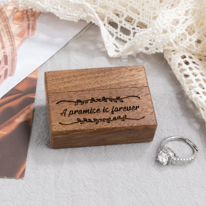 Wislist Wooden Engagement Ring Box Small Slim Flat Ring Case for Proposal,Wedding (A promise is forever) - Image 4