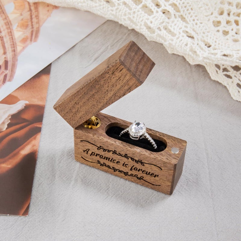Wislist Wooden Engagement Ring Box Small Slim Flat Ring Case for Proposal,Wedding (A promise is forever) - Image 3
