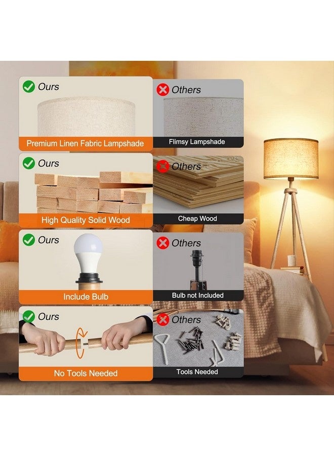 Tiokkss Solid Wooden Tripod Floor Lamp, Bulb Included, Standing Lamp with Remote Control, Dimmable & 4 Color Temperatures, 1H Timer, Floor Lamp with Storage Shelf Linen Shade for Living Room Bedroom - Image 5