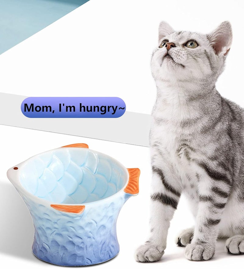 AG-UNICORN وعاء طعام القطط الخزفي المائل المرتفع - شكل سمكة لطيف مرتفع مائل ضحل بزاوية - وحدة تغذية حيوانات أليفة مخصصة للقطط لتناول الطعام الجاف والرطب والمكافآت - مريح مضاد للقيء وإرهاق الشوارب - Image 3