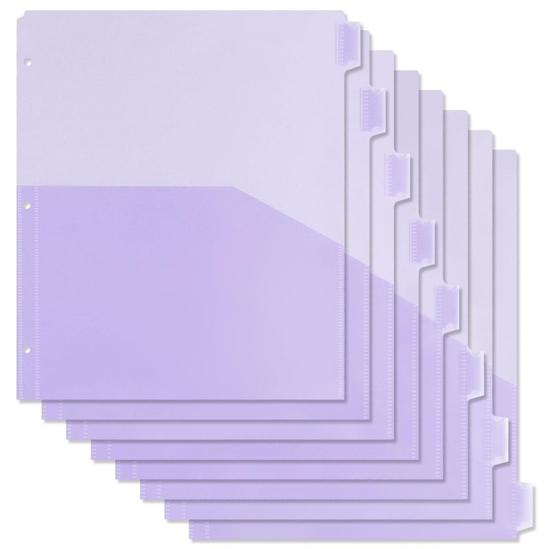 Koqye Binder Dividers with Pockets - 8 Plastic Dividers for 3 Ring Binders - A4 Bividers with Pocket & Tabs for Planners (Purple - 1 Pack) - Image 1