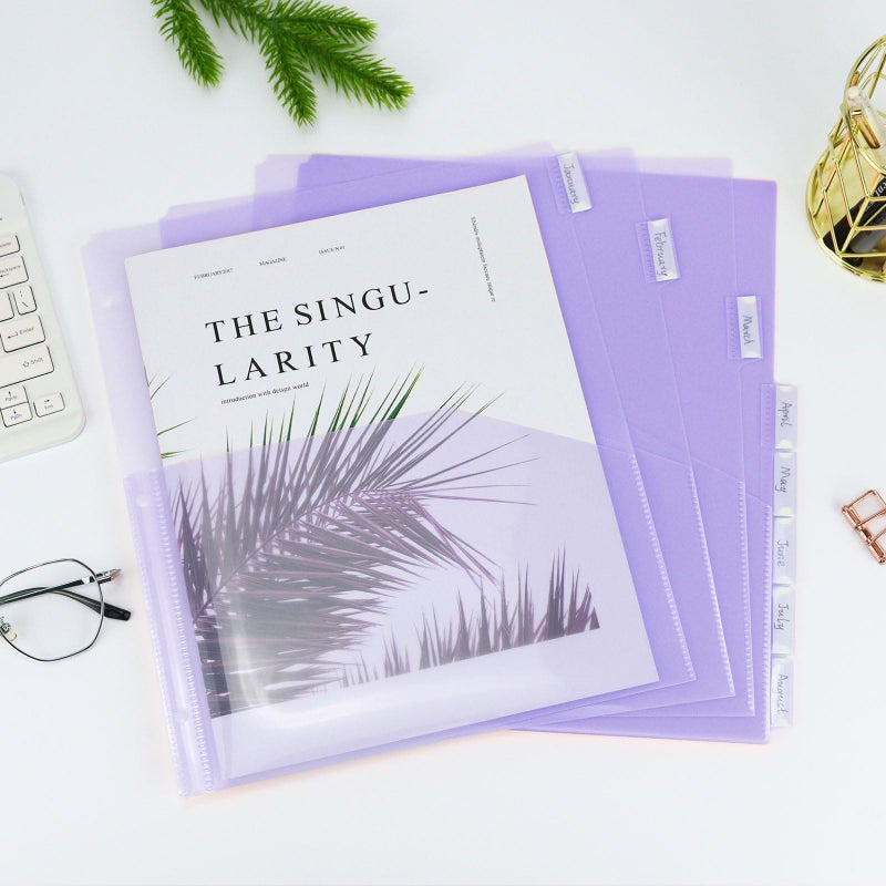 Koqye Binder Dividers with Pockets - 8 Plastic Dividers for 3 Ring Binders - A4 Bividers with Pocket & Tabs for Planners (Purple - 1 Pack) - Image 3