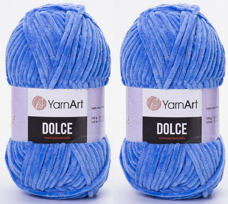 YarnArt Dolce Yarn 100 MicroPolyester Lot of 2 skn 264 Yards 2x100gram Super Bulky 6 Baby Chenille Yarn 777 Blue - Image 1