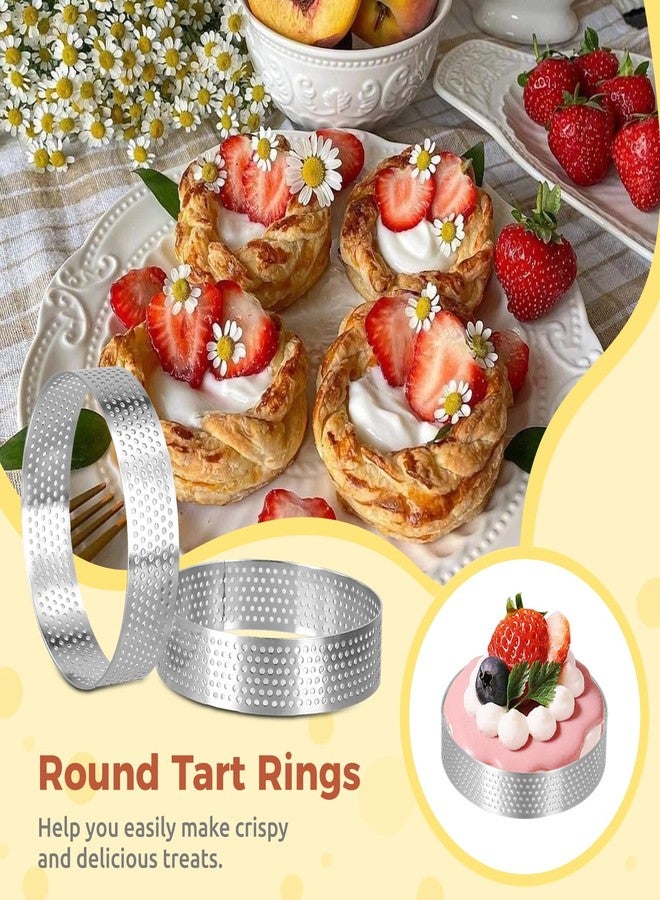 Lnrueg 12Pack Tart Rings, 304 Stainless Steel Perforated Tart Rings with Silicone Oil Brush, 3.15 Inch Cake Mousse Rings, Metal Pastry Cake Molds for Baking Dessert Rings, Dishwasher-Safe - Image 3