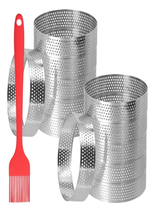 Lnrueg 12Pack Tart Rings, 304 Stainless Steel Perforated Tart Rings with Silicone Oil Brush, 3.15 Inch Cake Mousse Rings, Metal Pastry Cake Molds for Baking Dessert Rings, Dishwasher-Safe - Image 1