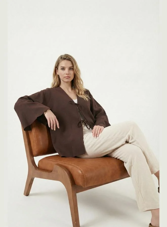 Lela Lela Cotton Relaxed Fit Shirt With Tie-Up Slit Sleeve Detail Women'S Shırt 6925425