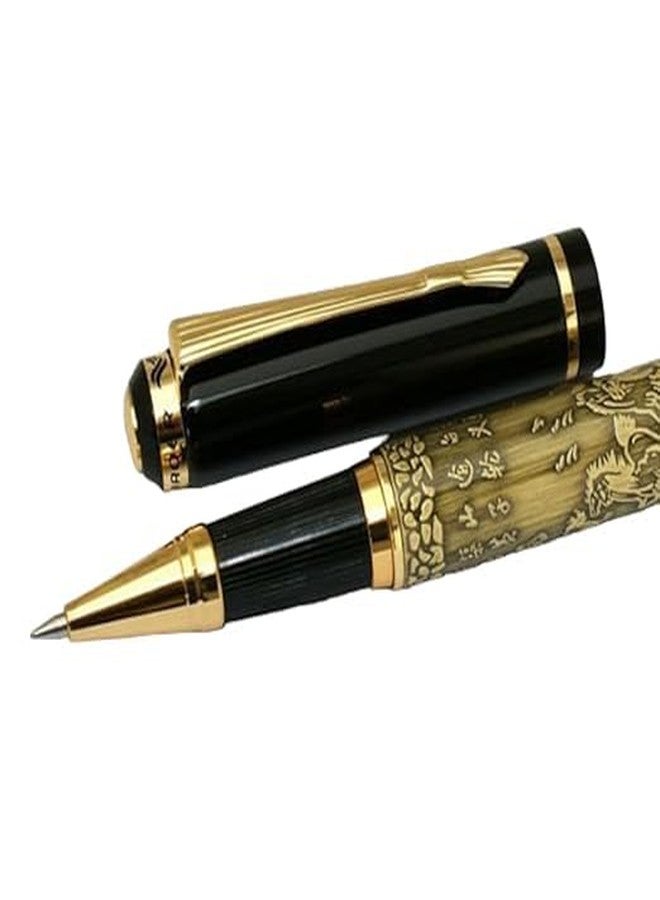 ABAJ Baoer 507 The Eight Horse carved Golden Gel ink roller ball pen - Image 1