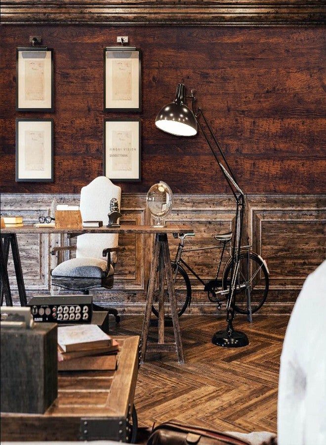 Dimoon 78.7"x17.7"Peel and Stick Wood Wallpaper Red Brown Wood Paper Red Dark Brown Wood Contact Wallpaper Waterproof Wood Plank Removable Rustic Self Adhesive Vintage Desk Table Cabinet Vinyl Roll - Image 2