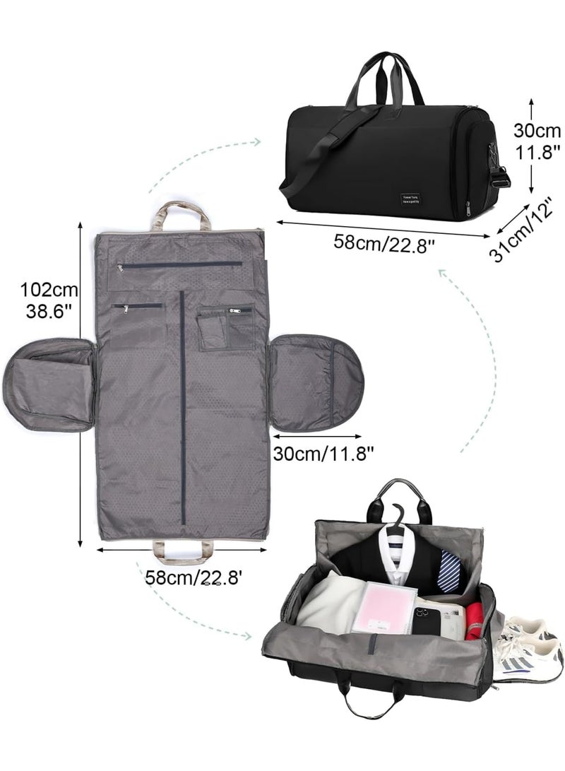 Barakah 47L Convertible Garment Duffel Bag for Men Women, Multipocket Suit Bag with Shoulder Strap, 2 in 1 Hanging Travel Bag Carry-On Black - Image 2