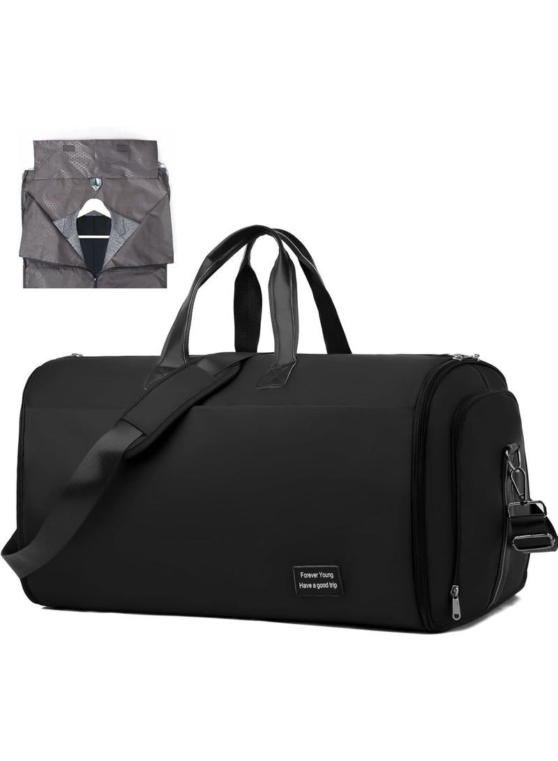 Barakah 47L Convertible Garment Duffel Bag for Men Women, Multipocket Suit Bag with Shoulder Strap, 2 in 1 Hanging Travel Bag Carry-On Black - Image 1
