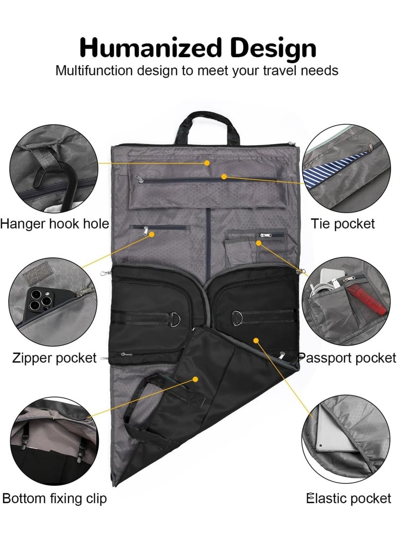 Barakah 47L Convertible Garment Duffel Bag for Men Women, Multipocket Suit Bag with Shoulder Strap, 2 in 1 Hanging Travel Bag Carry-On Black - Image 4