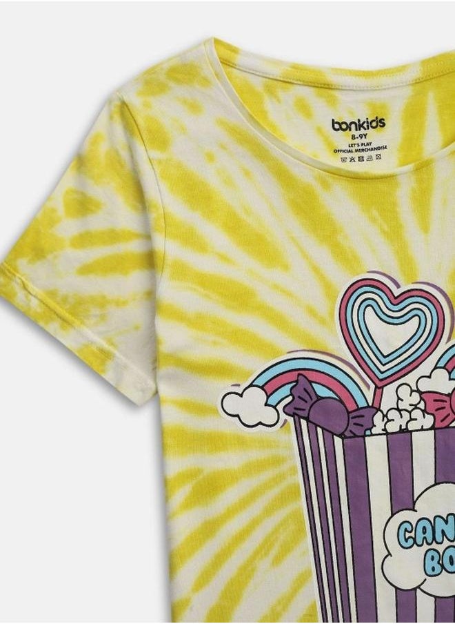Bonkids Girl's t-shirts in regular fit yellow colour cotton fabric embellished pattern pull over closure woven weave type round collar type round neckline half sleeve length t-shirt upper body wear type suitable for casual occasions – redefine everyday elegance your way!  - Image 3