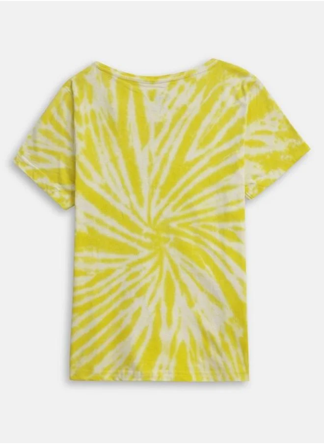 Bonkids Girl's t-shirts in regular fit yellow colour cotton fabric embellished pattern pull over closure woven weave type round collar type round neckline half sleeve length t-shirt upper body wear type suitable for casual occasions – redefine everyday elegance your way!