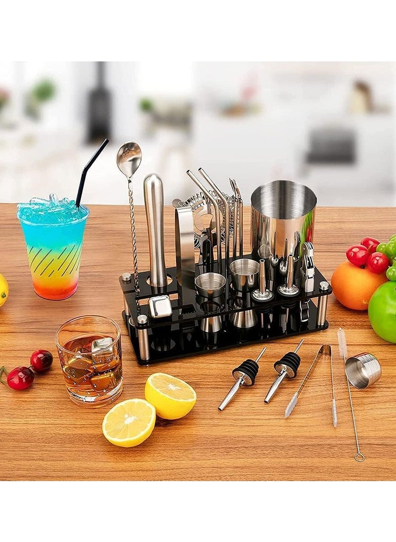 LEOKOR Cocktail Drink Shaker Set,23-Piece Milk Tea Boston Stainless Steel Shaker Bartender Kit with Acrylic Stand,Professional Drink Making Tool  - Image 2