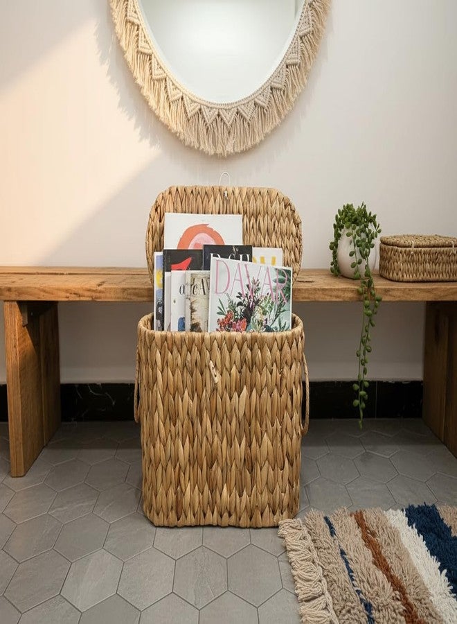 Coeusy Toilet Paper Basket with Lid,Wicker Basket for Bathroom Organizers and Storage,Holds Up to 6 Mega Rolls, Decorative Hand-Woven Rattan Bathroom Decor Accessories,Natural Water Hyacinth - Image 3