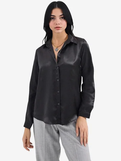 BIG DART BDART Satin Long Sleeve Button Up Shirt