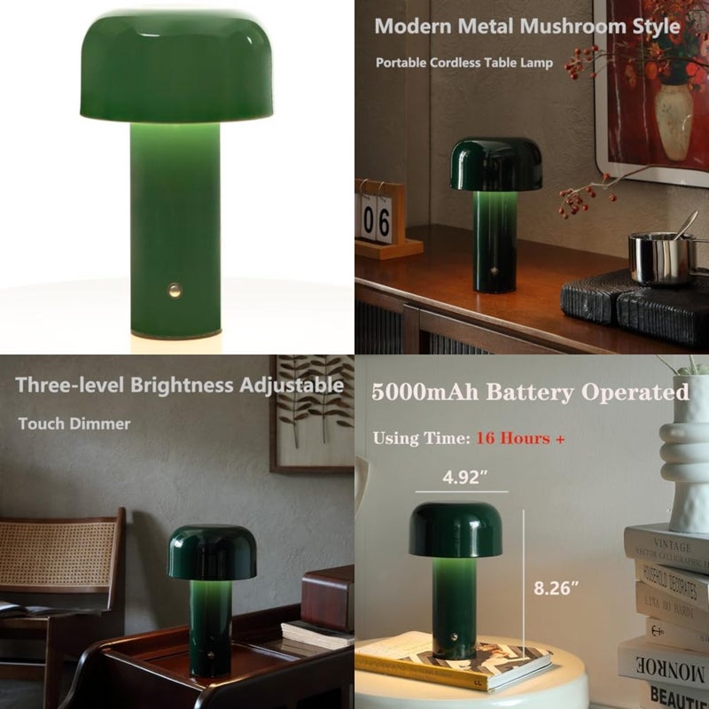 Modern Mushroom Table Lamp for Portable Touch Dimming, Rechargeable LED Night Light with 3-Levels Brightness, Bedside Lamp for Indoor Outdoor Restaurant Bar Coffee Shop Dark,HJ-JS001 - Image 1