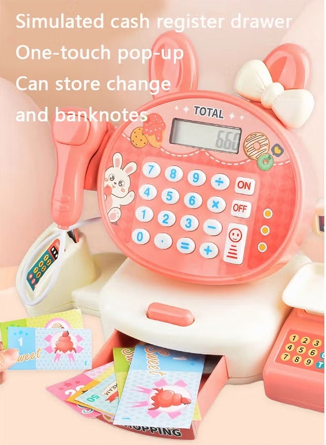 youyitiaoyu Smart Cash Register Toy for Kids - Pink Pretend Play Supermarket Set with Calculator, Realistic Sounds, Lights & Music | Interactive Role-Play Toy with Shopping Cart & Accessories | Educational Gift for Boys & Girls Ages 3+ - Image 4