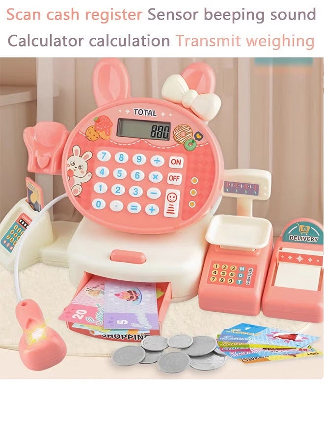 youyitiaoyu Smart Cash Register Toy for Kids - Pink Pretend Play Supermarket Set with Calculator, Realistic Sounds, Lights & Music | Interactive Role-Play Toy with Shopping Cart & Accessories | Educational Gift for Boys & Girls Ages 3+ - Image 3