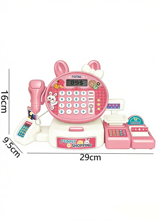 youyitiaoyu Smart Cash Register Toy for Kids - Pink Pretend Play Supermarket Set with Calculator, Realistic Sounds, Lights & Music | Interactive Role-Play Toy with Shopping Cart & Accessories | Educational Gift for Boys & Girls Ages 3+ - Image 2