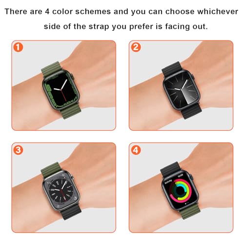 Anlinser Magnetic Bands Compatible with Apple Watch Band 49/46/45 44/42/41/40/38mm, Women Men Double Side Reversible Strap for iWatch Ultra 3-1 Series 11/10/9/8/7-1 SE(49/46/45/44/42,Green/Black) - Image 4