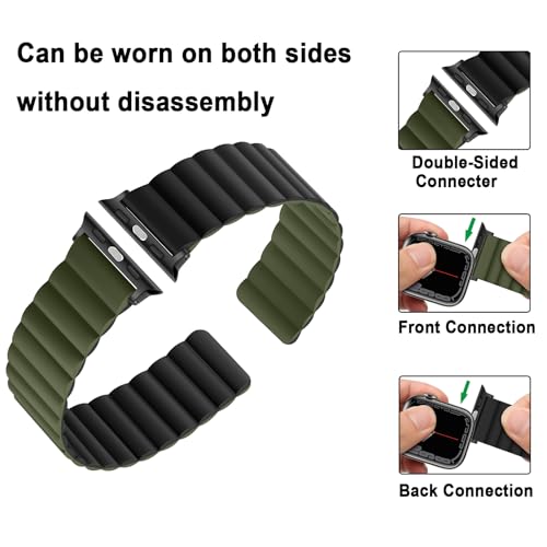 Anlinser Magnetic Bands Compatible with Apple Watch Band 49/46/45 44/42/41/40/38mm, Women Men Double Side Reversible Strap for iWatch Ultra 3-1 Series 11/10/9/8/7-1 SE(49/46/45/44/42,Green/Black) - Image 3