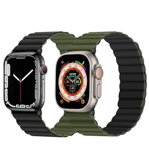 Anlinser Magnetic Bands Compatible with Apple Watch Band 49/46/45 44/42/41/40/38mm, Women Men Double Side Reversible Strap for iWatch Ultra 3-1 Series 11/10/9/8/7-1 SE(49/46/45/44/42,Green/Black) - Image 2