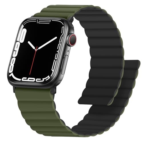 Anlinser Magnetic Bands Compatible with Apple Watch Band 49/46/45 44/42/41/40/38mm, Women Men Double Side Reversible Strap for iWatch Ultra 3-1 Series 11/10/9/8/7-1 SE(49/46/45/44/42,Green/Black) - Image 1