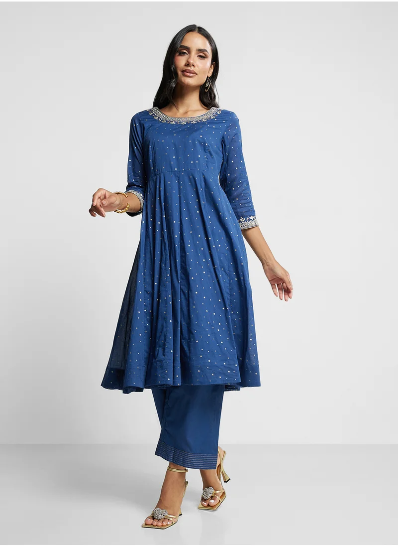 Biba Printed Kurta, Palazo & Dupatta Set