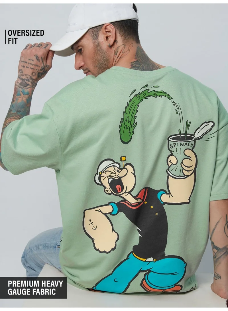 The Souled Store The Souled Store Men Popeye Green Graphic Oversized T-Shirts