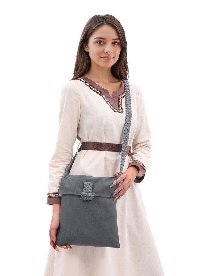 HidmFaw Medieval Shoulder Bag Crossbody Bag Fantasy Vintage Satchel Pouch Linen Zipper Ren Faire Accessory (Grey) - Image 2