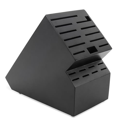 RedCall 20 Slot Knife Block Storage without Knives,Acacia Wood Universal Knife Holder for Kitchen Countertop,Large Butcher Block Organizer,Easy Kitchen Knife Storage (Black) - Image 1
