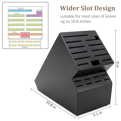 RedCall 20 Slot Knife Block Storage without Knives,Acacia Wood Universal Knife Holder for Kitchen Countertop,Large Butcher Block Organizer,Easy Kitchen Knife Storage (Black) - Image 5