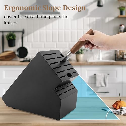 RedCall 20 Slot Knife Block Storage without Knives,Acacia Wood Universal Knife Holder for Kitchen Countertop,Large Butcher Block Organizer,Easy Kitchen Knife Storage (Black) - Image 4
