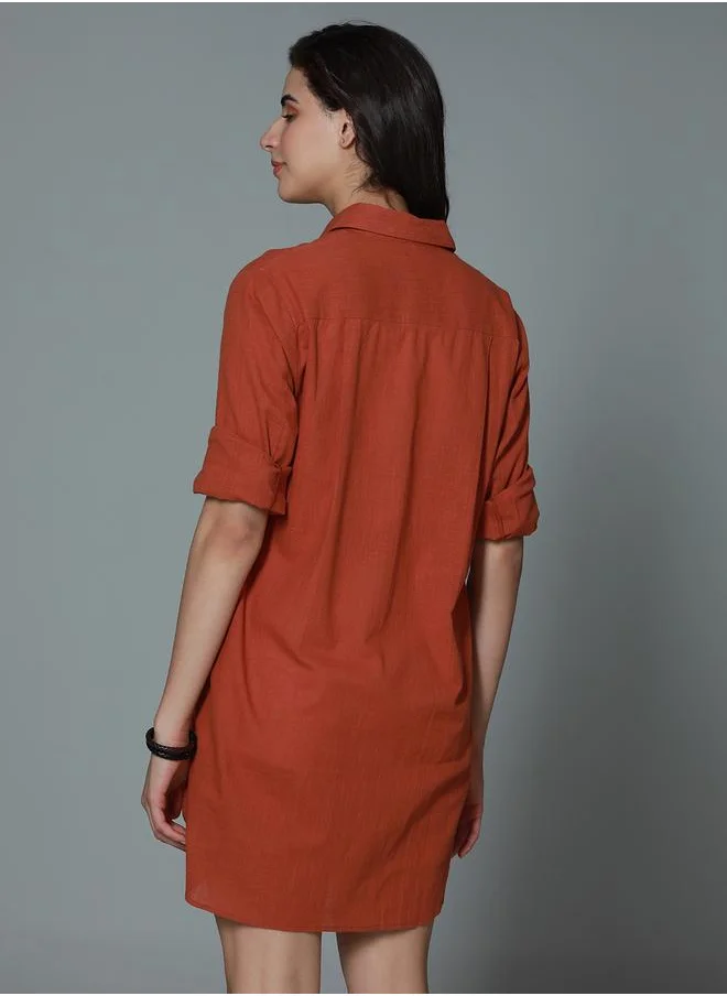 HIGH STAR Stay effortlessly stylish with this comfortable Rust Oversized Shirts Solid design crafted from Rayon featuring Long Sleeves with Button closure.