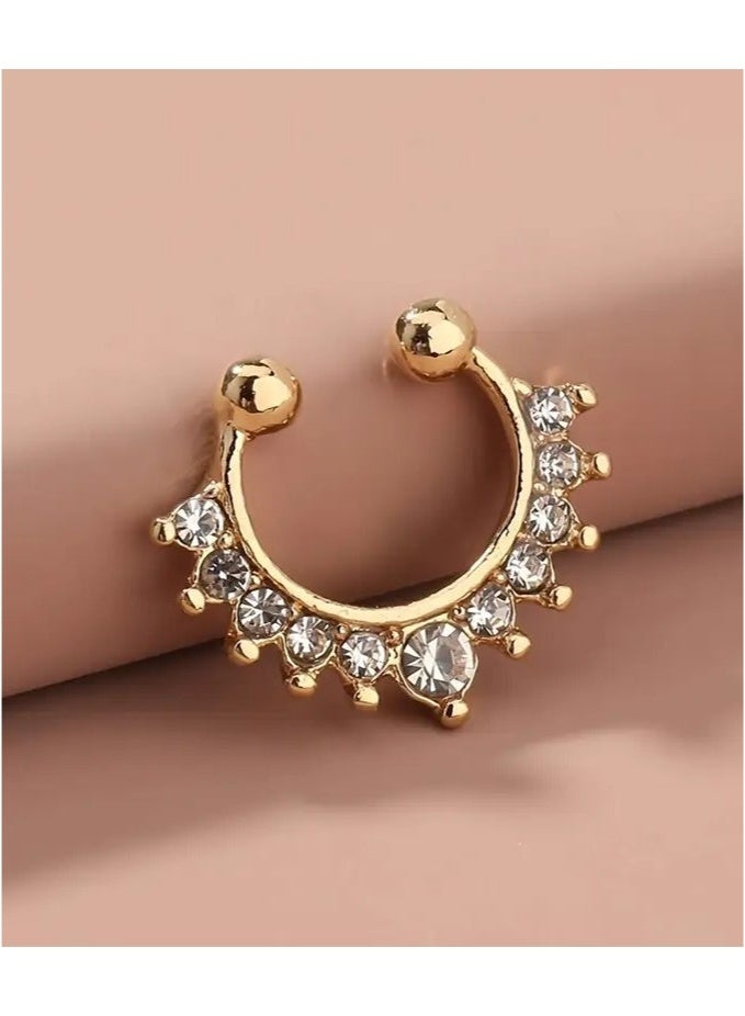 Rhinestone Decorative Nose Covers For Women And Men, Punk No Piercing, Fashion Body Jewelry Gifts For Any Occasion Popular Rhinestone Copper Nose Covers, Simple Fashion, Ladies And Girls Unisex Non-Piercing Women's Rhinestone Copper Fork U-Shaped Nose Rings - Image 2