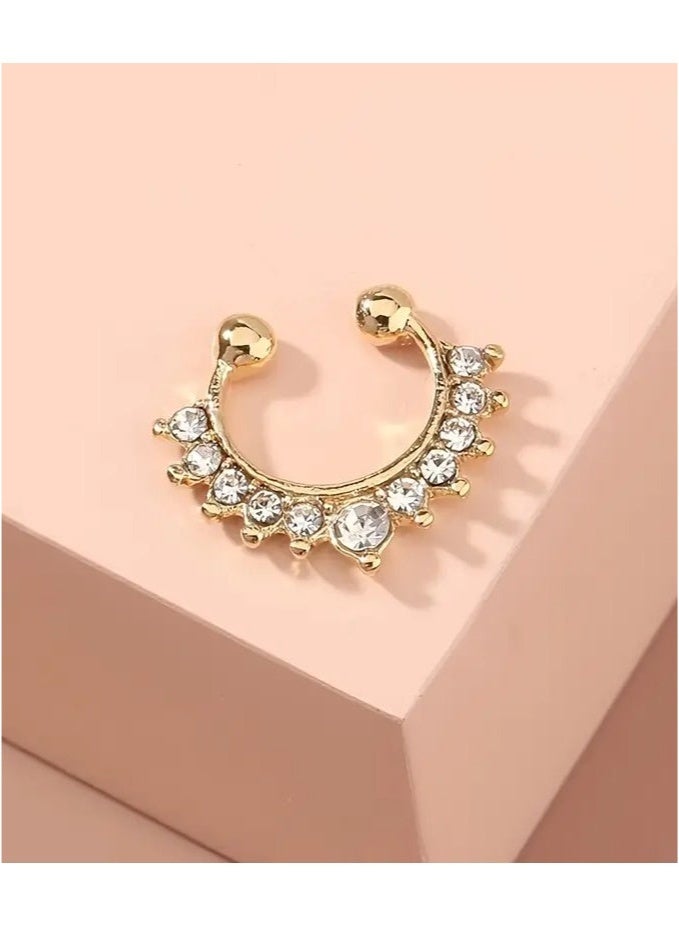 Rhinestone Decorative Nose Covers For Women And Men, Punk No Piercing, Fashion Body Jewelry Gifts For Any Occasion Popular Rhinestone Copper Nose Covers, Simple Fashion, Ladies And Girls Unisex Non-Piercing Women's Rhinestone Copper Fork U-Shaped Nose Rings - Image 1