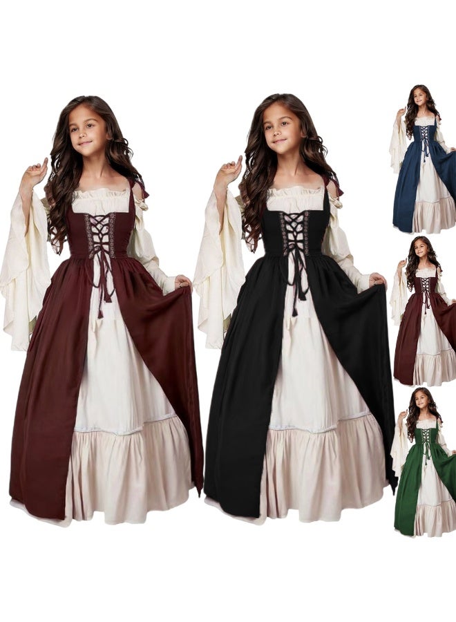 فستان هالوين بتصميم رقبة مربعة وخصر ضيق، مستوحى من عصر النهضة الع medieval بأسلوب عتيق - Image 1