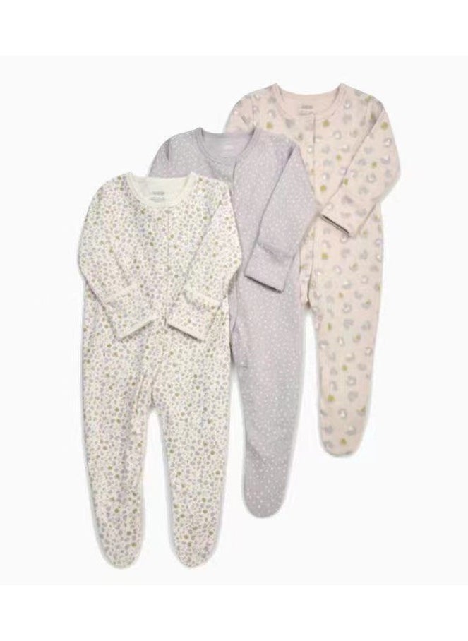 RedMapleTEK Infant And Toddler Pure Cotton One-Piece Long-Sleeved Crawling Suit 3-Piece Set - Image 1