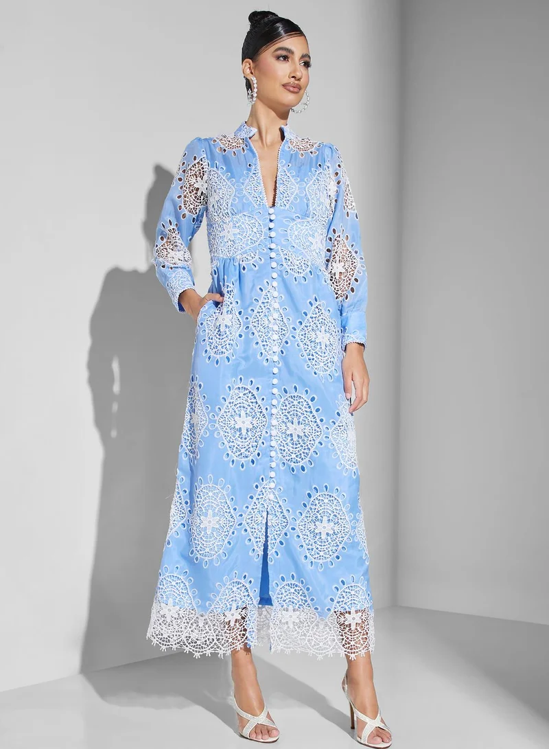 Threadz by Ajooni Front Slit Button Detail Printed Dress