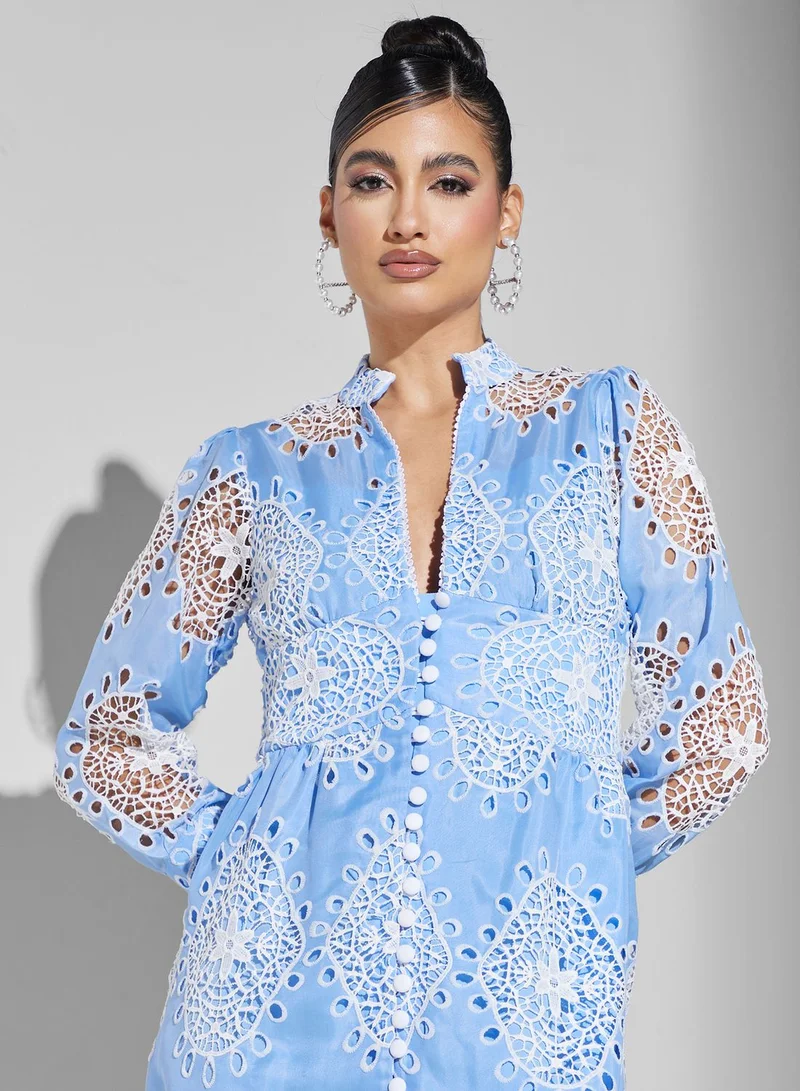 Threadz by Ajooni Front Slit Button Detail Printed Dress