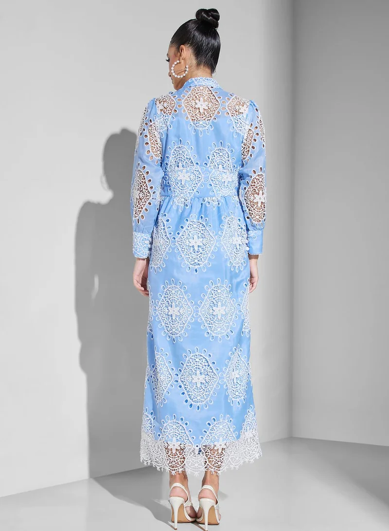 Threadz by Ajooni Front Slit Button Detail Printed Dress