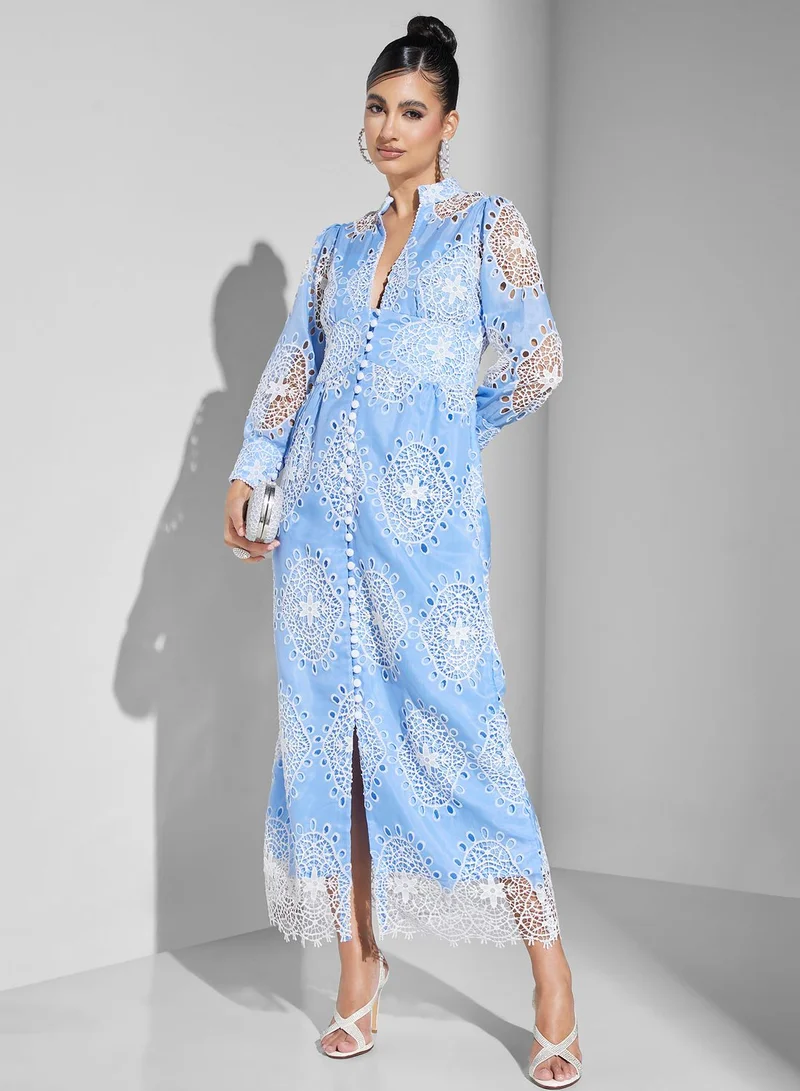 Threadz by Ajooni Front Slit Button Detail Printed Dress